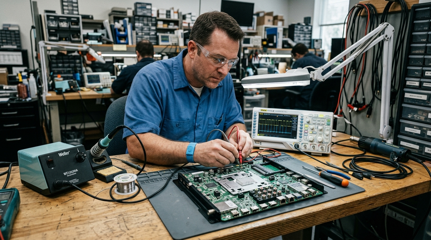 TV motherboard repair in progress